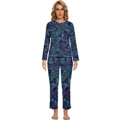 Abstract Blue Wave Texture Patten Womens  Long Sleeve Lightweight Pajamas Set by Pakjumat