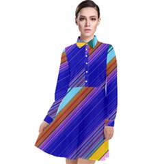 Color Lines Slanting Green Blue Long Sleeve Chiffon Shirt Dress by Pakjumat