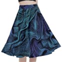 Abstract Blue Wave Texture Patten A-Line Full Circle Midi Skirt With Pocket View1