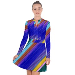 Color Lines Slanting Green Blue Long Sleeve Panel Dress