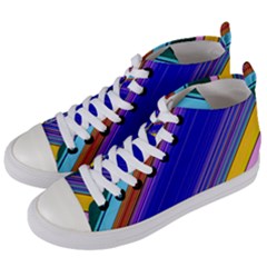 Color Lines Slanting Green Blue Women s Mid-top Canvas Sneakers by Pakjumat