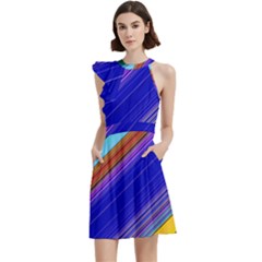 Color Lines Slanting Green Blue Cocktail Party Halter Sleeveless Dress With Pockets by Pakjumat