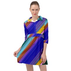 Color Lines Slanting Green Blue Mini Skater Shirt Dress by Pakjumat