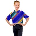 Color Lines Slanting Green Blue Kids Mock Neck T-Shirt View1