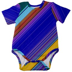 Color Lines Slanting Green Blue Baby Short Sleeve Bodysuit by Pakjumat