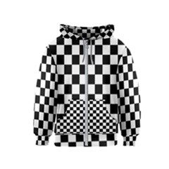 Black White Checker Pattern Checkerboard Kids  Zipper Hoodie by Pakjumat