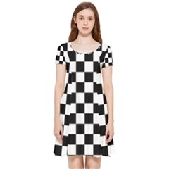 Black White Checker Pattern Checkerboard Inside Out Cap Sleeve Dress by Pakjumat