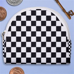 Black White Checker Pattern Checkerboard Horseshoe Style Canvas Pouch by Pakjumat