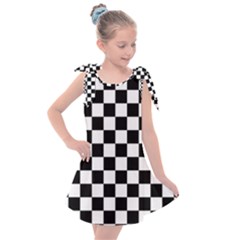 Black White Checker Pattern Checkerboard Kids  Tie Up Tunic Dress by Pakjumat