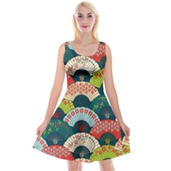 Japanese Fans Bright Pattern Reversible Velvet Sleeveless Dress by Pakjumat