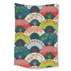 Japanese Fans Bright Pattern Large Tapestry by Pakjumat