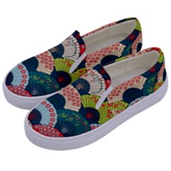 Japanese Fans Bright Pattern Kids  Canvas Slip Ons by Pakjumat