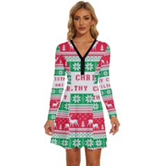 Merry Christmas Ya Filthy Animal Long Sleeve Deep V Mini Dress 