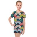 Japanese Fans Bright Pattern Kids  Mesh T-Shirt and Shorts Set View1