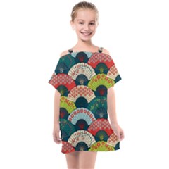 Japanese Fans Bright Pattern Kids  One Piece Chiffon Dress by Pakjumat