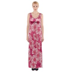 Cute Pink Sakura Flower Pattern Thigh Split Maxi Dress by Pakjumat