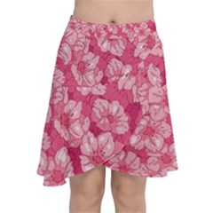 Cute Pink Sakura Flower Pattern Chiffon Wrap Front Skirt by Pakjumat