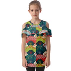 Japanese Fans Bright Pattern Fold Over Open Sleeve Top by Pakjumat