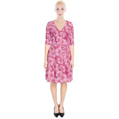 Cute Pink Sakura Flower Pattern Wrap Up Cocktail Dress by Pakjumat