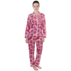 Cute Pink Sakura Flower Pattern Women s Long Sleeve Satin Pajamas Set	 by Pakjumat