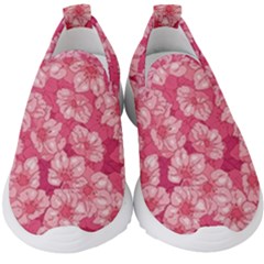 Cute Pink Sakura Flower Pattern Kids  Slip On Sneakers by Pakjumat