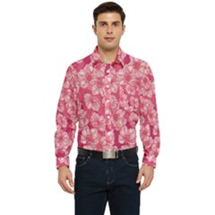 Cute Pink Sakura Flower Pattern Men s Long Sleeve Pocket Shirt  by Pakjumat