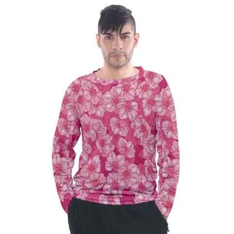 Cute Pink Sakura Flower Pattern Men s Long Sleeve Raglan T-shirt by Pakjumat