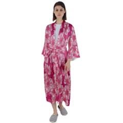 Cute Pink Sakura Flower Pattern Maxi Satin Kimono by Pakjumat