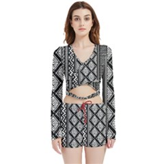 Tribal African Pattern Velvet Wrap Crop Top And Shorts Set by Pakjumat