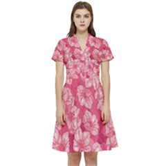 Cute Pink Sakura Flower Pattern Short Sleeve Waist Detail Dress by Pakjumat