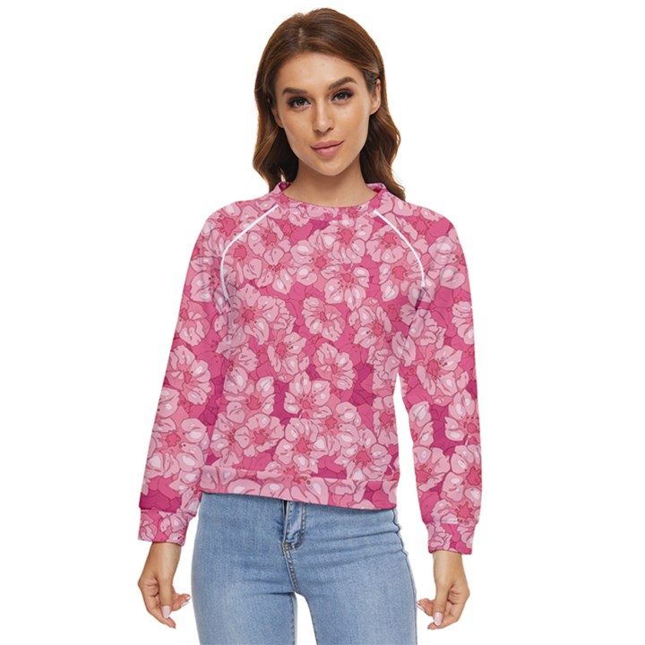 Cute Pink Sakura Flower Pattern Women s Long Sleeve Raglan T-Shirt