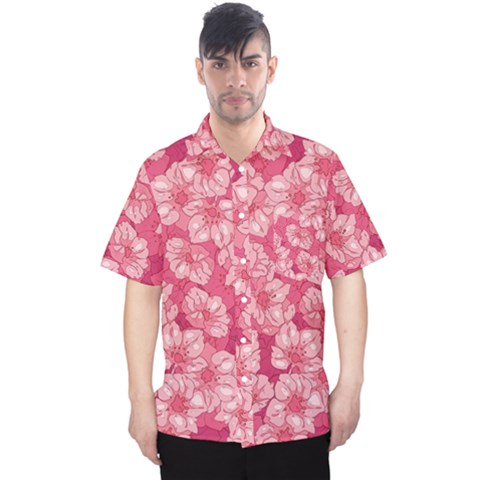 Cute Pink Sakura Flower Pattern Men s Hawaii Shirt by Pakjumat