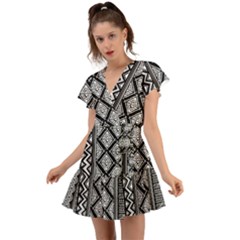 Tribal African Pattern Flutter Sleeve Wrap Dress by Pakjumat