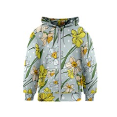 Narcissus Floral Botanical Flowers Kids  Zipper Hoodie by Pakjumat