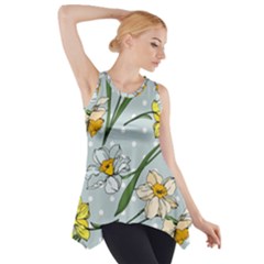 Narcissus Floral Botanical Flowers Side Drop Tank Tunic by Pakjumat