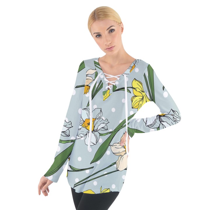 Narcissus Floral Botanical Flowers Tie Up T-Shirt