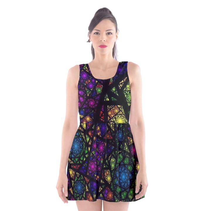 Stained Glass Crystal Art Scoop Neck Skater Dress