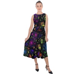 Stained Glass Crystal Art Midi Tie-back Chiffon Dress by Pakjumat