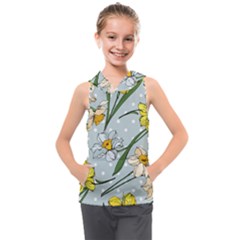 Narcissus Floral Botanical Flowers Kids  Sleeveless Hoodie by Pakjumat