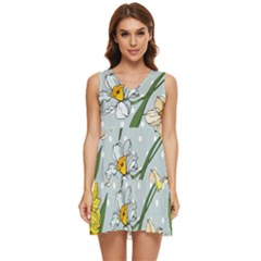 Narcissus Floral Botanical Flowers Tiered Sleeveless Mini Dress by Pakjumat