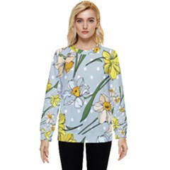 Narcissus Floral Botanical Flowers Hidden Pocket Sweatshirt by Pakjumat