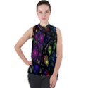 Stained Glass Crystal Art Mock Neck Chiffon Sleeveless Top View1