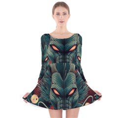 Dragon Art Long Sleeve Velvet Skater Dress by Pakjumat