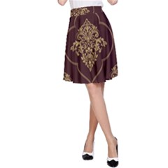 Vector Gold Ornament Pattern Seamless Damask A-line Skirt by Pakjumat