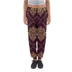 Vector Gold Ornament Pattern Seamless Damask Women s Jogger Sweatpants by Pakjumat