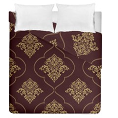 Vector Gold Ornament Pattern Seamless Damask Duvet Cover Double Side (queen Size) by Pakjumat