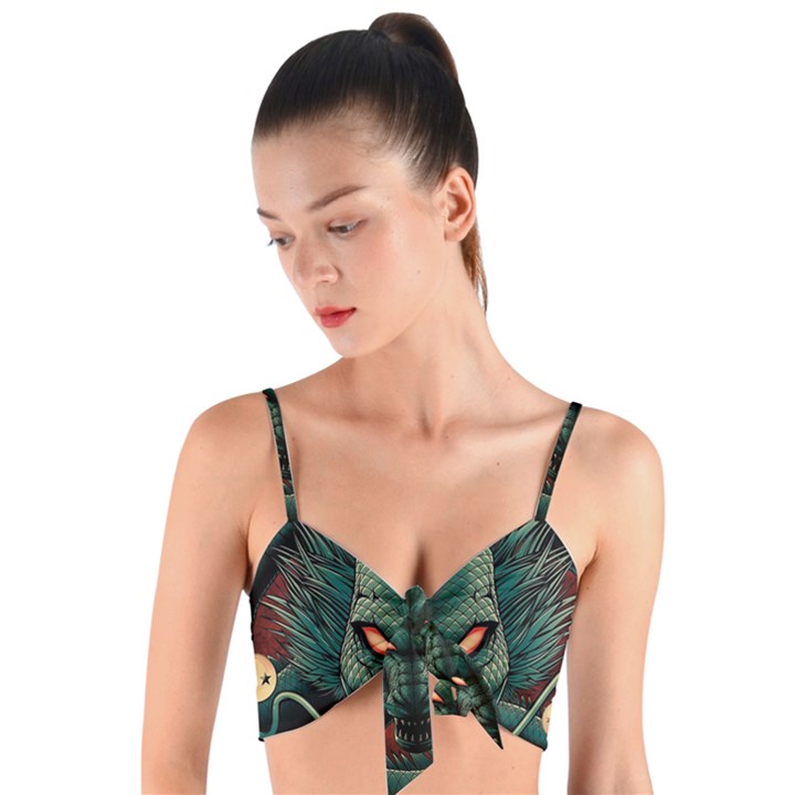 Dragon Art Woven Tie Front Bralet