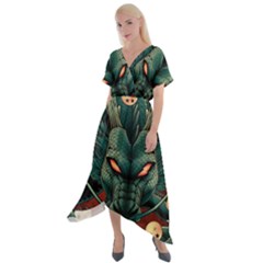 Dragon Art Cross Front Sharkbite Hem Maxi Dress by Pakjumat