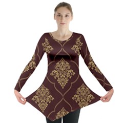 Vector Gold Ornament Pattern Seamless Damask Long Sleeve Tunic  by Pakjumat