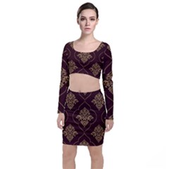 Vector Gold Ornament Pattern Seamless Damask Top And Skirt Sets by Pakjumat